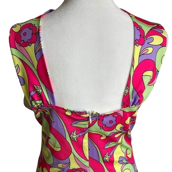 NWT AKIRA Happy Daze Cross Over Cutout Halter Bodysuit Retro 70s Hippie Print L - Picture 6 of 15